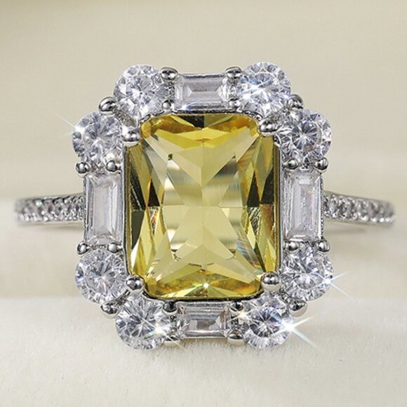 ▶Radiant Yellow Zircon Sumptuous Silver Luxury Rings Women, K924 - Picture 2 of 8